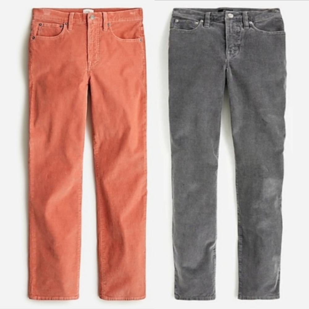 Bundle Of 2 J. Crew Vintage Straight Corduroy Pants Size 25 Coral Pink & Grey